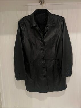 Classic Black Leather Women's Coat